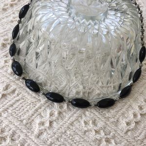 Monet Silver Tone Black Bead Necklace 20”